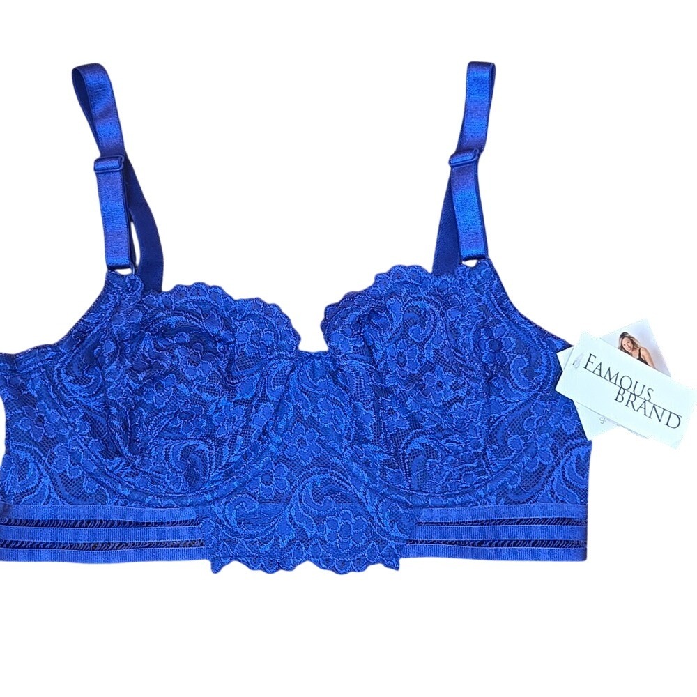 Smart & Sexy Signature Lace Unlined Underwire Longline Bra - Indigo Blue 32D NWT